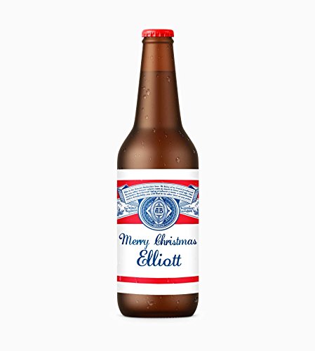 Elliott x4 Merry Christmas Personalised Name Beer bottle budweiser label stickers self adhesive glossy Merry Christmas design The Perfect Gift or stocking filler (STICKERS ONLY - Bottle not included)