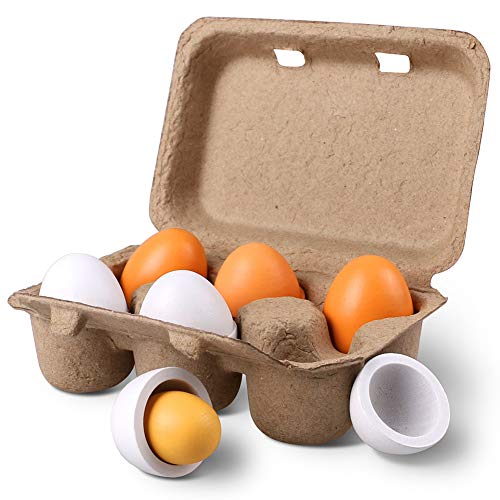 StillCool 6pcs Juguete de Huevos de Pascua de Madera en cartón para Juego de Cocina y Alimentos Niños educación pre-Escolar