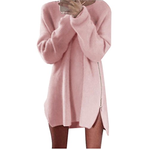 Preisvergleich Produktbild Bovake Damen Herbst Winter Frauen Seite Reißverschluss Chunky Strickjacken Baggy Pullover Pullover Tops Kleid (L, Pink)