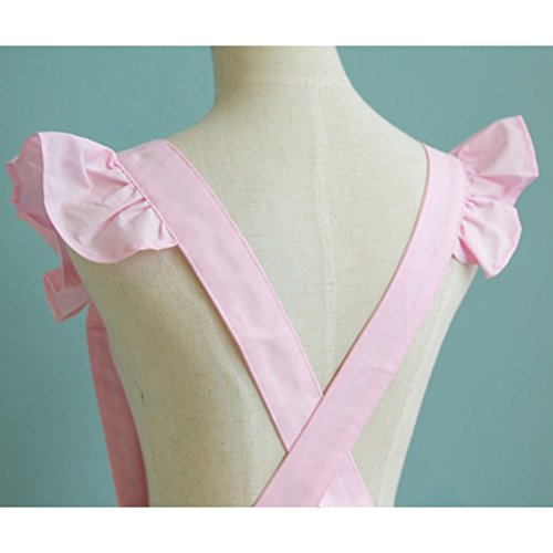 UEETEK Frau Retro-viktorianischen Kochen Schürze Chefkoch Schürzen mit Taschen zum Kochen (rosa) - 6