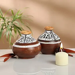 Craftbell Tribal Melodies Warli Terracotta Pots In Natural Mud Brown (Set Of 2) - Flower Vase, Table Vase, Flower Pots, Decorative Vase, Decorative Items, Decoration Items, Home Office D