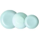 Luminarc Pampille 18-Piece Opal Glass Dinnerware Set for 6 People | Turquoise, Round, Embossed Finish, Stackable, Made in Fra