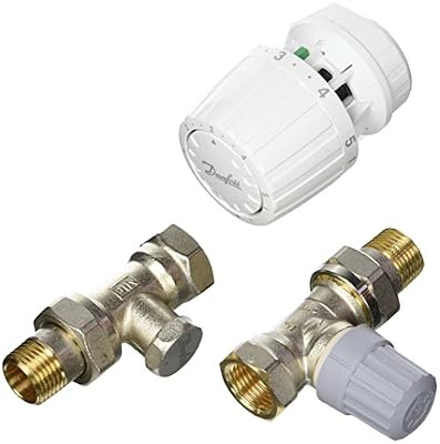 Danfoss 013G5218 Pack tête thermostatique Technologie gaz pour la rénovation RA2990 + Corps RA-FN 1/2" Droit + té RLV-S 15, Blanc