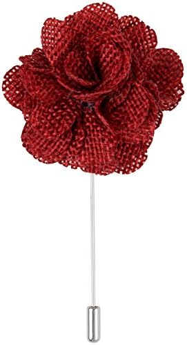 Burlap Rosette Flower Lapel Pin Boutonniere Gift Boxed by Puentes Denver - Red