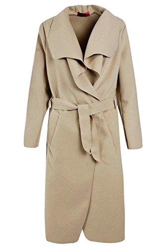 Italian Women's Belted Waterfall Duster Jacket – Long Trench Coat With Pleated Accents, Made In Italy
