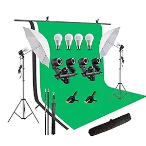 HIFFIN White | Green | Black Screen Backdrop 6x10 ft with 9 ft Stand - 6x9 ft Photography Backdrop with 2 Pcs Spring Clamps, 1PCs Carry Bag (T Shape Kit C2 C3 G|B|W & Double Holder Kit M2)