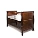 NEW BEAUTIFUL PINE WOOD WALNUT COLOUR SLEIGH BABY COT BED / JUNIOR BED 3 in 1 + SUPERIOR QUALITY HIGH DENSITY FOAM (CMHR28) SAFETY MATTRESS 4'' - 10cm THICK 140/70/10cm