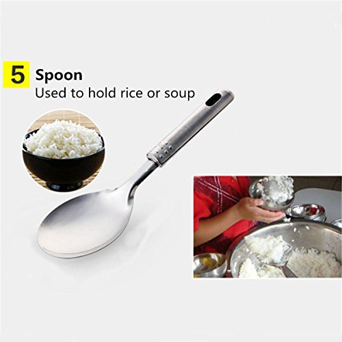 zooarts 5 Stück Edelstahl Küchenutensilien-Set Küche Kochen Tools Löffel Spatel Schöpflöffel - 6