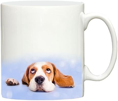 Beagle Looking Up Dog design hand printed ceramic mug printed in the UK by Dog Exhibitor merchandise, great for tea, coffee and most hot or cold beverages.