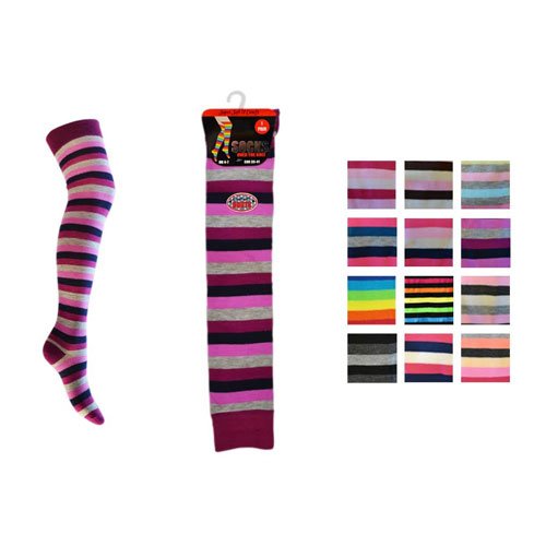 3 pair New Women Multi Colour Stripe Long Overknee Cotton Ladies Rainbow Print Striped Casual Over Knee Socks colours all vary