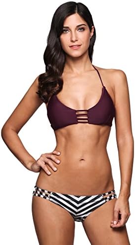 Women Sexy Bikini Set Halter Swimsuit Bandage Push-Up Padded Bra Swimwear Two Piece Floral Print Ladies Girls Beachwear (M, Wine Red)