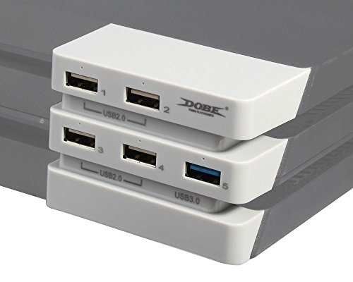 Preisvergleich Produktbild USB Hub 3.0 Glazial weiß für PS4 Pro - ElecGear 5-Port Highspeed Verlängerung Erweiterung Adapter, Controller Ladestation Charging Ladegerät mit LED-Lichtanzeige für Sony Playstation 4 Glacier Pro