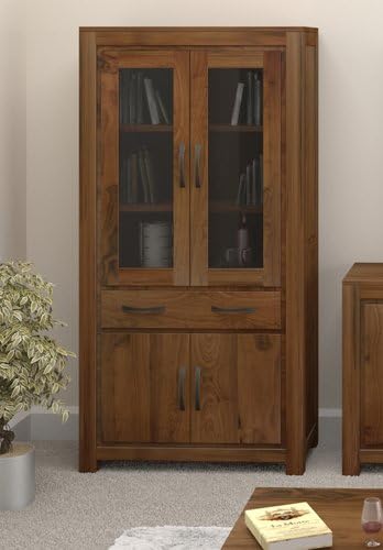Grand walnut wood furniture large tall wide bookcase bookshelf closed glazed