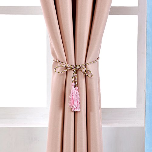 TwinkleR 2er-Set Gardine Vorhang blickdicht , Verdunkelungsvorhang Thermovorhang mit Ösen , schwere Ösenschal Verdunkelungsgardine (Rosa) - 5