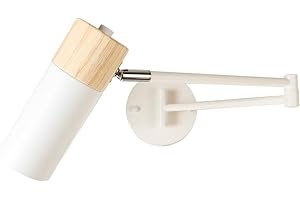 Alpinaluz Aplique de Pared con Brazo Articulado y Giratorio, Foco de Casquillo E27, Cabezal con Madera y Aluminio Blanco, Ideal para Lectura, Dormitorio y Estudio