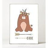 Kunstdruck / Poster BÄR -ungerahmt- Tier, Boho, Kinderzimmer, Indianer, Pfeil, Geschenk, Geburtstag, Taufe, Kind, Waldtier