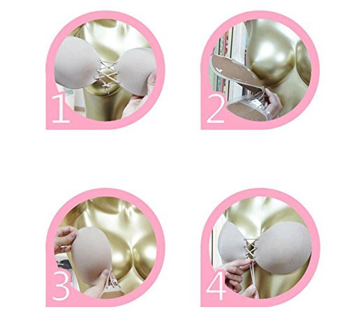 wiederverwendbar Sexy Mango Form selbstklebend trägerlos Silikon BHs Tief V-Rückenfrei, Pad unsichtbar Push-Up BH Stay Kordel Nubra-mit Verschluss vorne für Lady Damen und Mädchen - 8