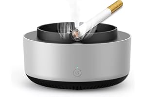 CYMWER Cenicero sin humo con purificador de aire, cenicero portátil desmontable para purificación de aire de iones negativos, ambientador multifuncional para cigarrillos de interior, hogar, coche