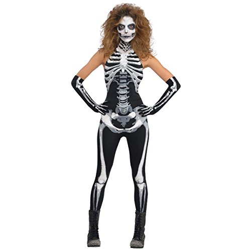 New Amscan Womens Halloween Bone-A-Fied Babe Skeleton Jumpsuit Fancy Dress Costume
