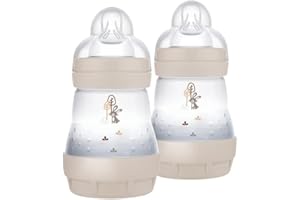 MAM Biberon Easy Start 160 ml (Set da 2), Kit da 2 biberon anticolica per allattamento misto che riduce le bolle d'aria e il rischio di coliche, Accessori neonati con tettarella misura 1, Neutro