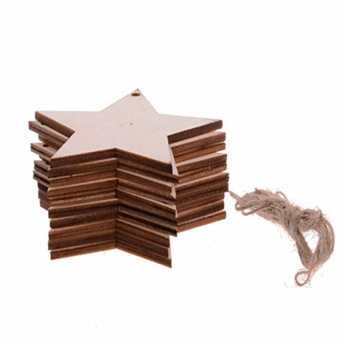 ODN 10Pcs Christmas Wood Chip Tree Ornaments Hanging Pendant Decoration Gifts Star
