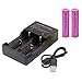 Price comparison product image USB Charger and 18650 Batteries Set, 2 Pieces 3.7V Powerful 2600mah 18650 Batteries for LED Torches Flashlights E-cigs, Not for Headlamps