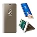 Produktbild HuaWei P10 Lite Hülle, SevenPanda Smart Clear Sichtfenster Galvanisierauflage PC Spiegel Flip Folio Tasche Ultra dünn Thin Full Body Schutzhülle für HuaWei P10 Lite mit Kickstand-Schwarz Ultra Dünn PC Hart Zurück Cover Stoßfest Kratzfeste Handy Tasche - Gold