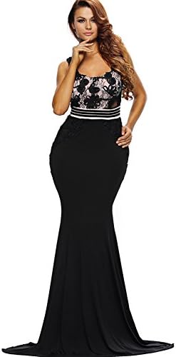 WXW Bra Straps Sleeveless Lace Floral Dress,black,L