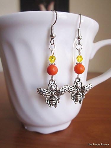 Bees earrings, jade beads earrings, celtic pagan handmade
