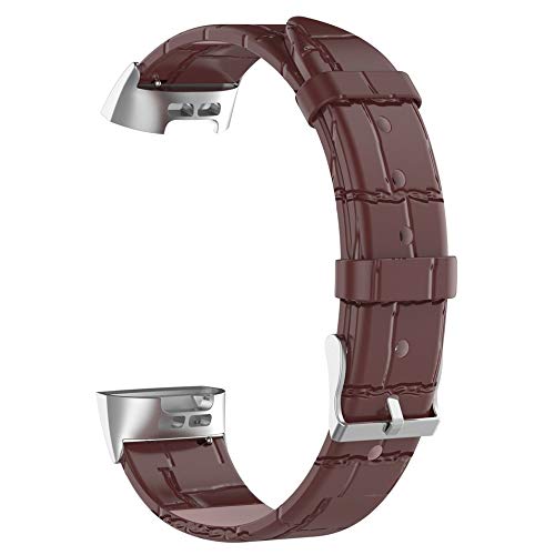 Preisvergleich Produktbild HermosaUKnight Für Fitbit Charge3 Bambus Lederband Krokodilleder Ersatzband Rot