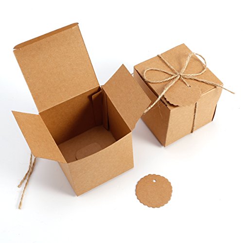100 x Kraftpapier Geschenkbox Geschenkschachtel Geschenkverpackung Gastgeschenk mit Geschenkanhänger Gift Tags Papieretiketten Hochzeit Tischdeko - 6