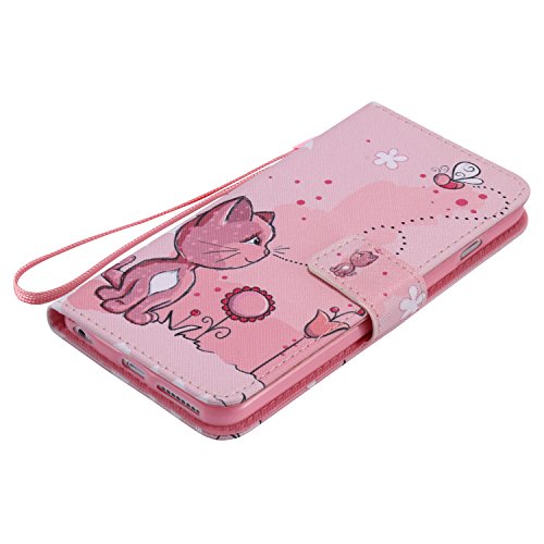 Feeltech iPhone 6 Plus/6s Plus Hülle PU-Leder und Brieftasche Bunte Muster Fall mit Magnetverschluss, Hybrid-Kickstand mit Stand-Funktion, schlagen Sie schützende weiche TPU Stoßstangenabdeckung und Kreditkartenhalter für iPhone 6 Plus/6s Plus Handgelenk Bügel-Buch-Art-Geldbeutel-Tasche mit 2 In 1 Berühren Sie Stift – Rosa Katze - 6