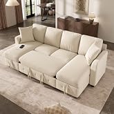 Bladez U Shaped Chenille Sofa Bed with Sleeping Function and 2 Chaise Longues with Storage, Extendable Sectional Sofa Couch w