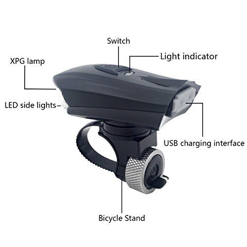 Fahrradbeleuchtung,led licht aufladbar,Fahrradlampe Fahrradlicht Set: USB aufladbare wasserdichte super helle 400LM CREE XPG Scheinwerfer mit intelligenten Sensoren + 3 Modus Rot Cob LED Rücklicht – Leicht zu montieren Fahrradscheinwerfer und Rücklicht - 2