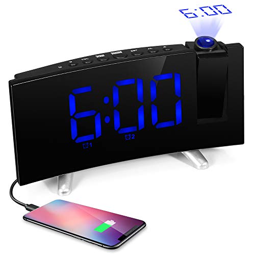 iLifeSmart Radiosveglia con Proiettore, FM Orologio con Doppio Allarme, Usb Porto, Grandi Portato Mostra, Regolatore, Dormire Timer, 12/24 Ore