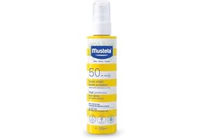 Mustela Spray Lait Solaire Spf 50, Visage, Corps, Avocat et Vitamine E, Bébé, Enfant, Famille entière, Grossesse - Très haute protection contre les UVB et UVA (200ml)