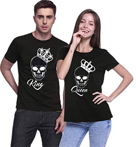 T-Shirt pour Homme et Femme King Queen Pärchen Ensemble pour Couple - - L