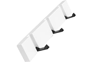 YunNasi Hakenleiste Holz Kleiderhaken Klappbar Garderobenleiste Wand Garderobenhaken mit 5 Faltbar Haken für Jacken Mäntel Schals Hüten Handtaschen (Weiß, 3 Haken)