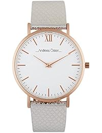 Reloj Female Andreas Osten movimiento cuarzo esfera color blanco 36 mm y pulsera plata piel ao-229