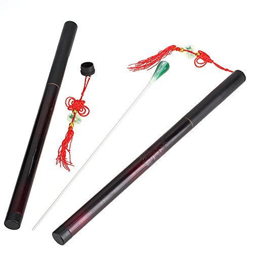 Yibuy 375mm Green Fiberglass Music Conductor Batons with Imitation Agate Handle & Case Set of 2