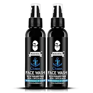 Muuchstac Ocean Face Wash for Men, Fights Acne & Pimple, Skin Whitening & Brightening, All Skin Types, No SLS, Silicone and Paraben, Pack of 2, 200 ml