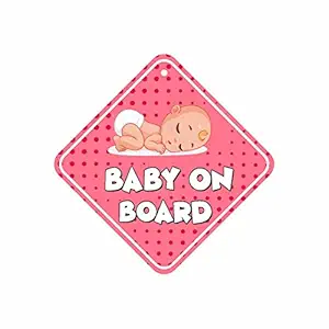 CVANU Kids Sticker Baby On Board Sleeping Child/ Baby Vehicle Decal, Window Hanging Safety Sign for Car - Pink Colour Size(6inch x 6inch) (Pack of 2)