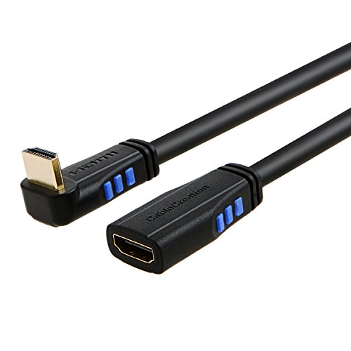 HDMI 2.0 Verlängerungskabel, cablecreation 6 Füße nach unten Winkel 90 Grad 4 K (60Hz) HDMI Kabel 2.0 männlich zu weiblich, 3D-Video, Ethernet, Audio Return Channel, schwarz