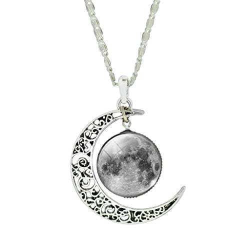 Jiayiqi Mujeres Patrón Galaxia Universo Cielo Estrellado Místico Collar Llamativo Colgante Creciente Luna