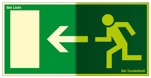 Fluchtwegschild aus Kunststoff, lang nachleuchtend - Rettungsweg links - 10 x 20 cm