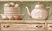 Price comparison product image Beige Kitchen Chest Tea Cups Plates Kettle Olive Green Wallpaper Border Retro Design, Roll 15' x 7''