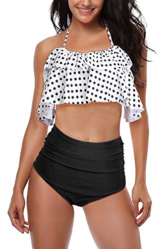 AMAGGIGO Costume da Bagno per Donna a Vita Alta Halter Vintage Push-up Bikini Donna Plus Size Costume da Bagno a 3 Pezzi (FBA)