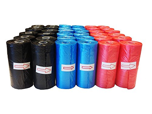 Improhome - Bolsa caca perro, bolsa excremento perro - 25 rollos - 20 bolsas por rollo - 500 bolsas en total - Colores al azar, rojo, azul y negro