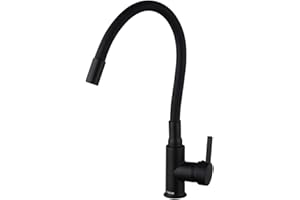INGUZ | Grifo Cocina Flexible 360º | Manguera de Silicona Flexible | Incluye Aireador Antisalpicaduras Y Accesorios | Grifos Cocina Abatible Giratorio Monomando | Grifo Fregadero Cocina, Negro Pleno