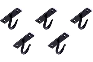 Fayesia Cup Hooks - Blacksmith Handcrafted - Wrought Iron Mug Hooks for Under Shelf - Set of 5 Single Prong Hooks - Screws & Fittings Included - Kitchen, Utensil, Storage etc (Black)